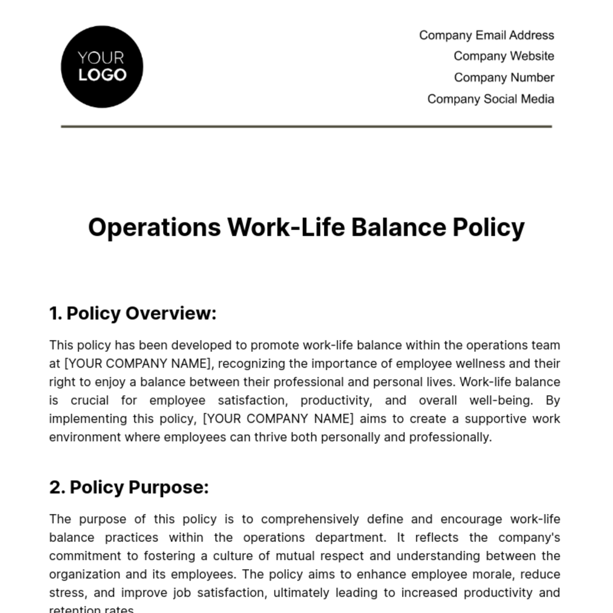 Operations Work-Life Balance Policy Template - Edit Online & Download ...