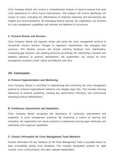 Free Legal Crisis Management Contractual Agreements Protocol Template to Edit Online