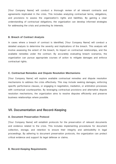 Free Legal Crisis Management Contractual Agreements Protocol Template to Edit Online