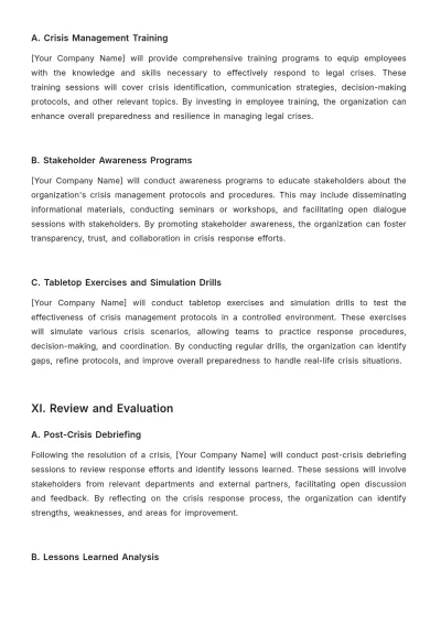 Free Legal Crisis Management Contractual Agreements Protocol Template to Edit Online