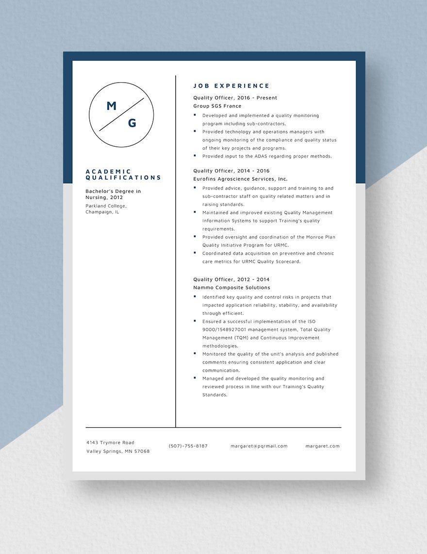 Quality Officer Resume