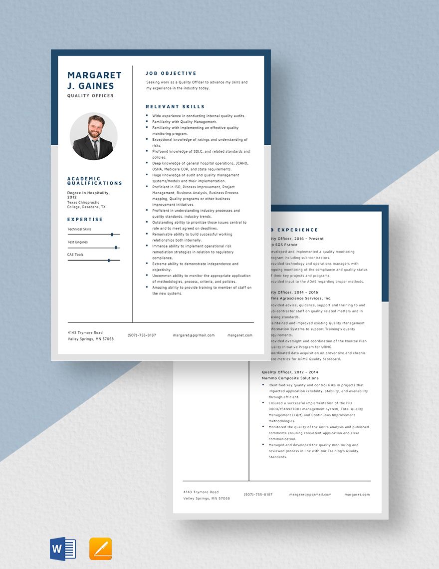 Quality Officer Resume