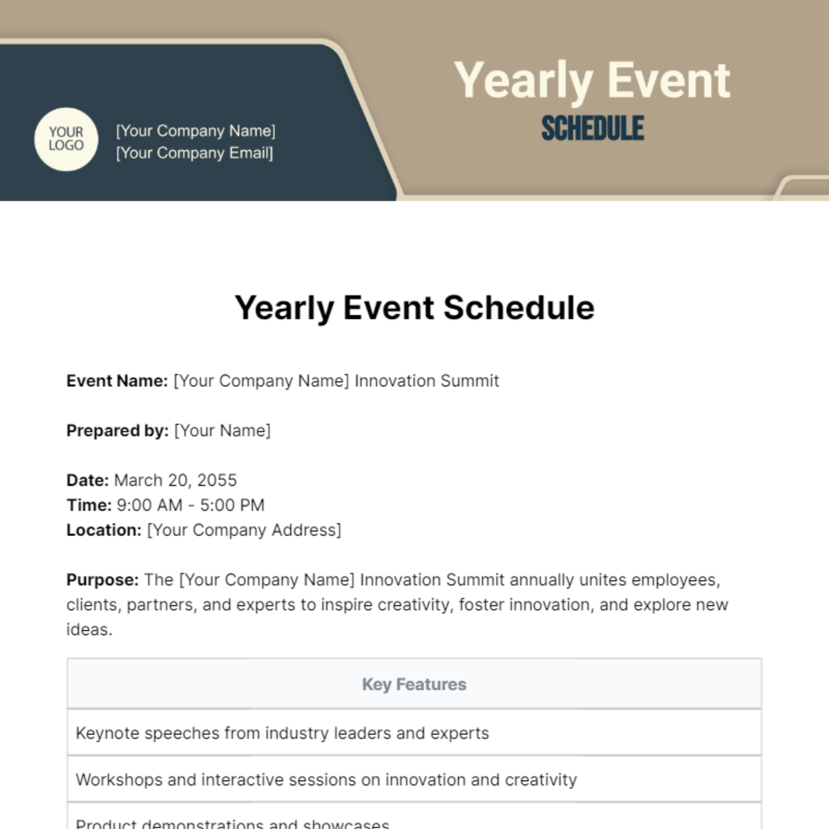 Yearly Event Schedule Template - Edit Online & Download