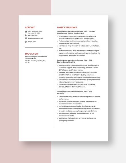Quality Assurance Administrator Resume Template