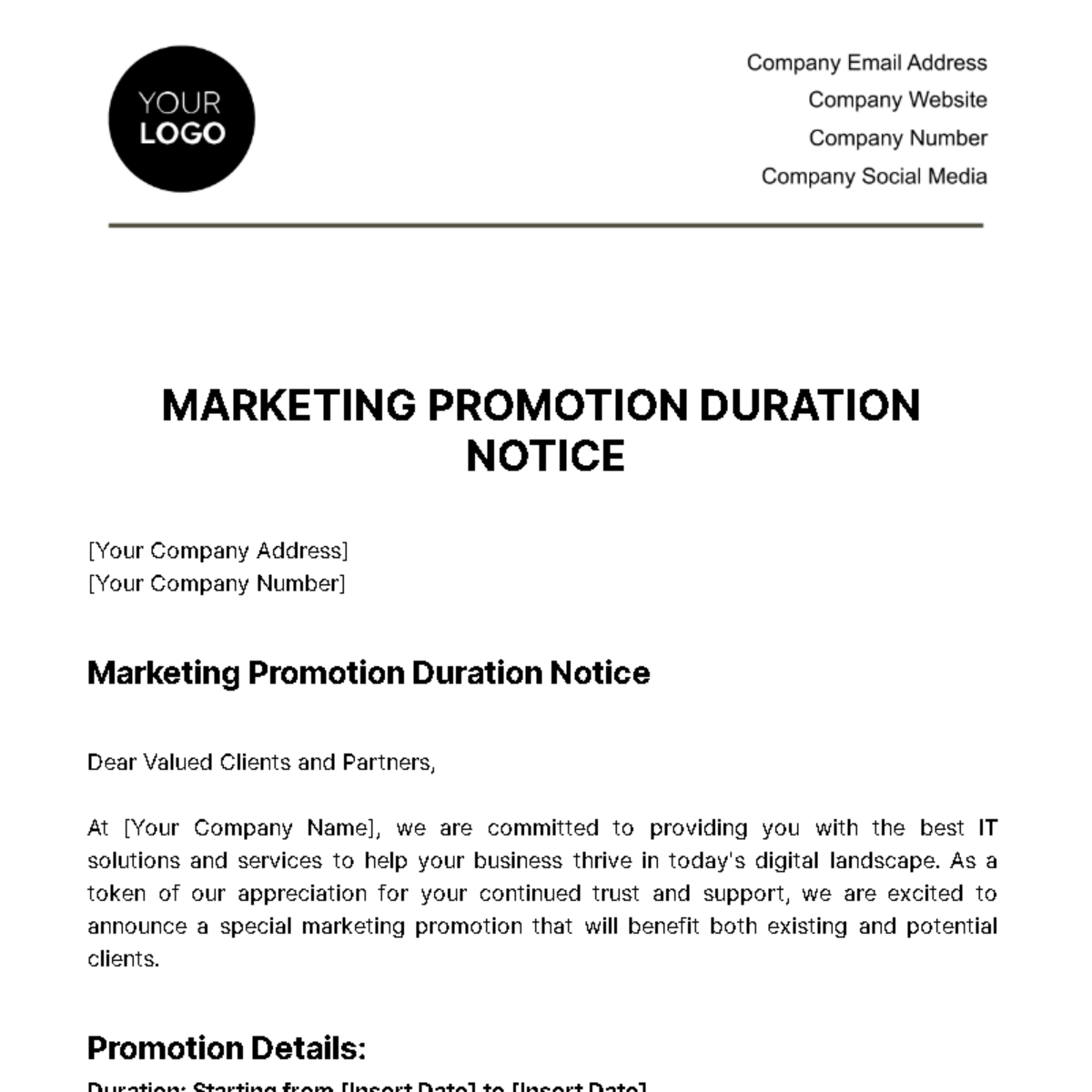 Marketing Promotion Duration Notice Template
