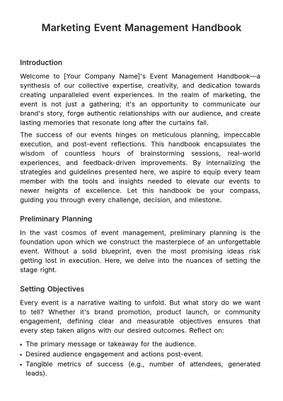 Free Marketing Event Management Handbook Template to Edit Online