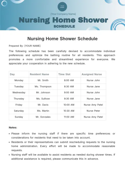 Free Nursing Home Shower Schedule Template to Edit Online