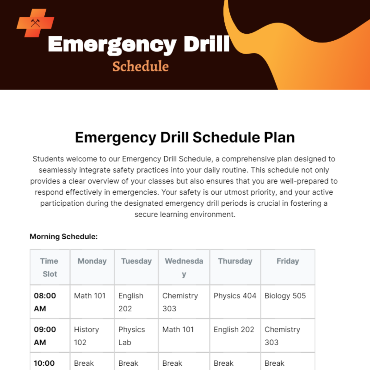 Emergency Drill Schedule Template - Edit Online & Download