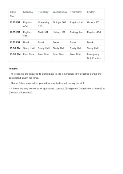 Free Emergency Drill Schedule Template to Edit Online