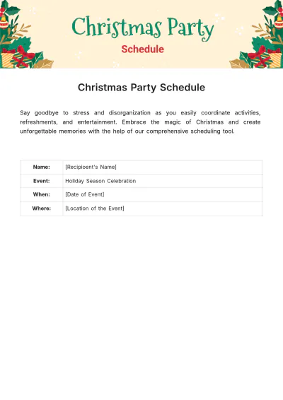 Free Christmas Party Schedule Template to Edit Online