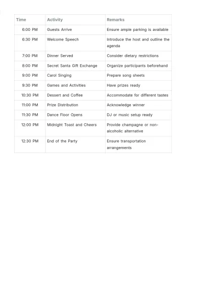 Free Christmas Party Schedule Template to Edit Online