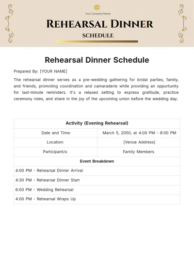 Free Rehearsal Dinner Schedule Template to Edit Online