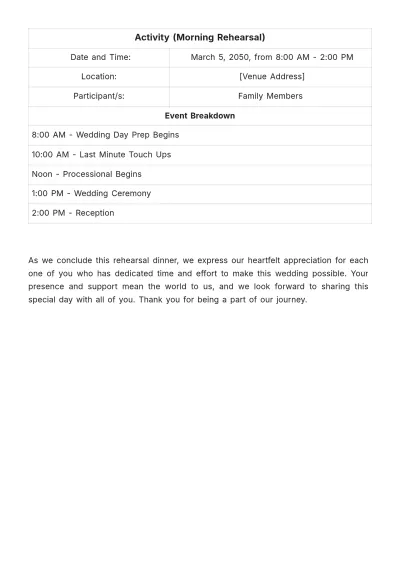 Free Rehearsal Dinner Schedule Template to Edit Online