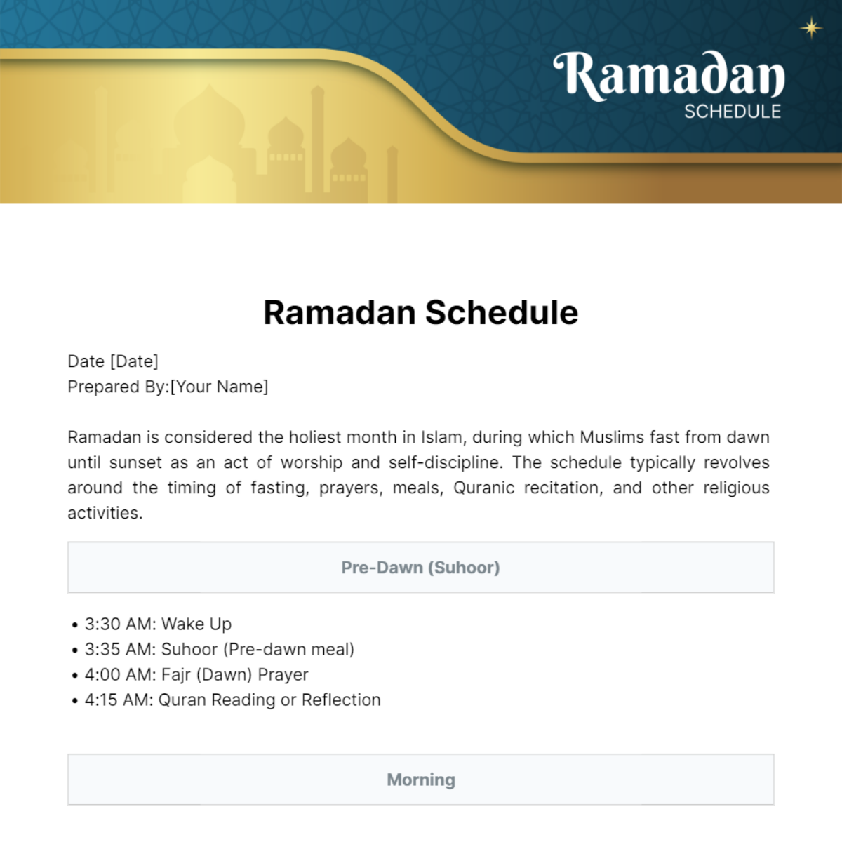 Ramadan Schedule Template - Edit Online & Download