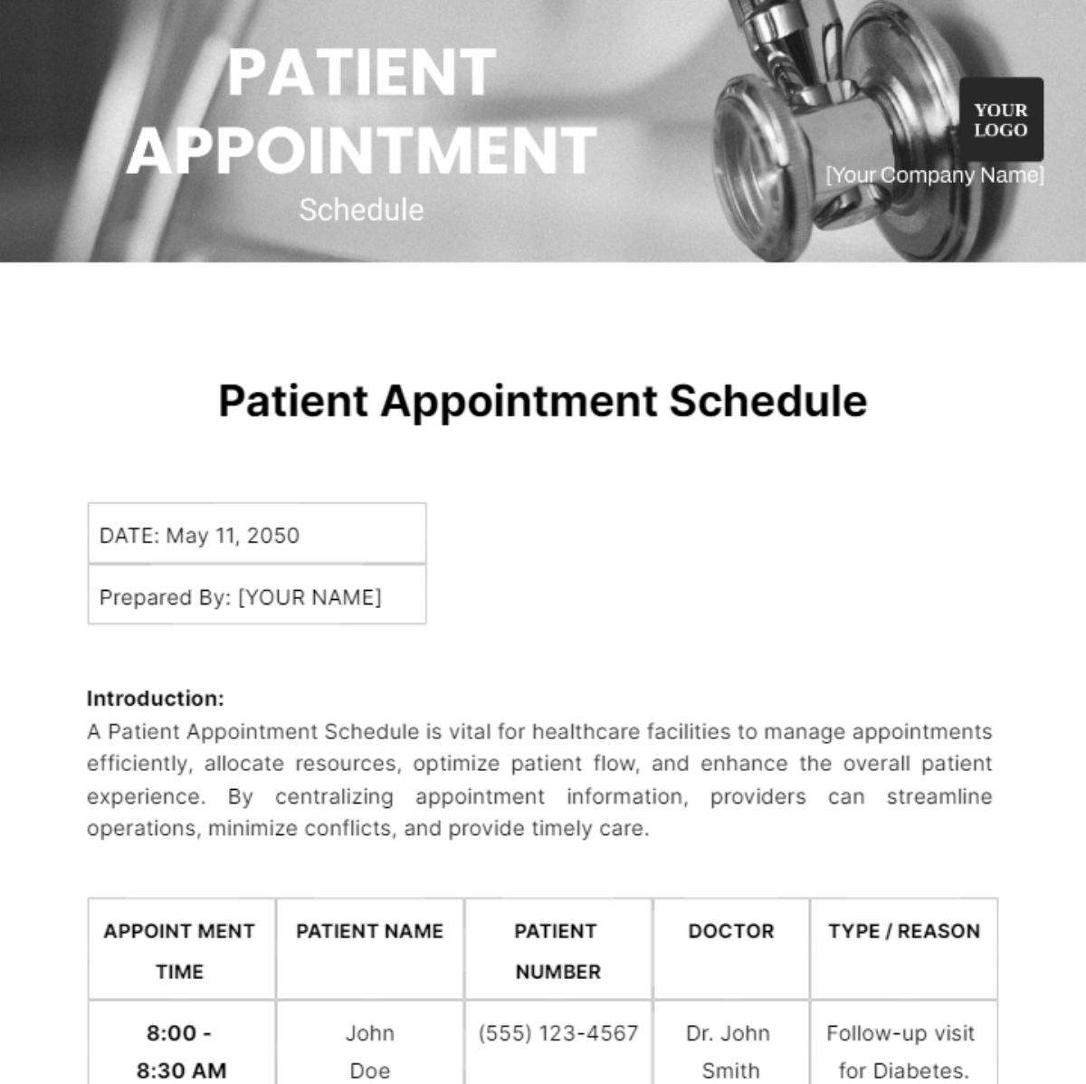 Patient Appointment Schedule Template - Edit Online & Download