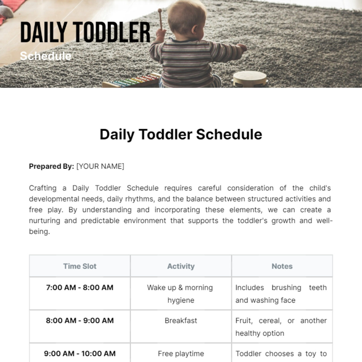 Daily Toddler Schedule Template - Edit Online & Download