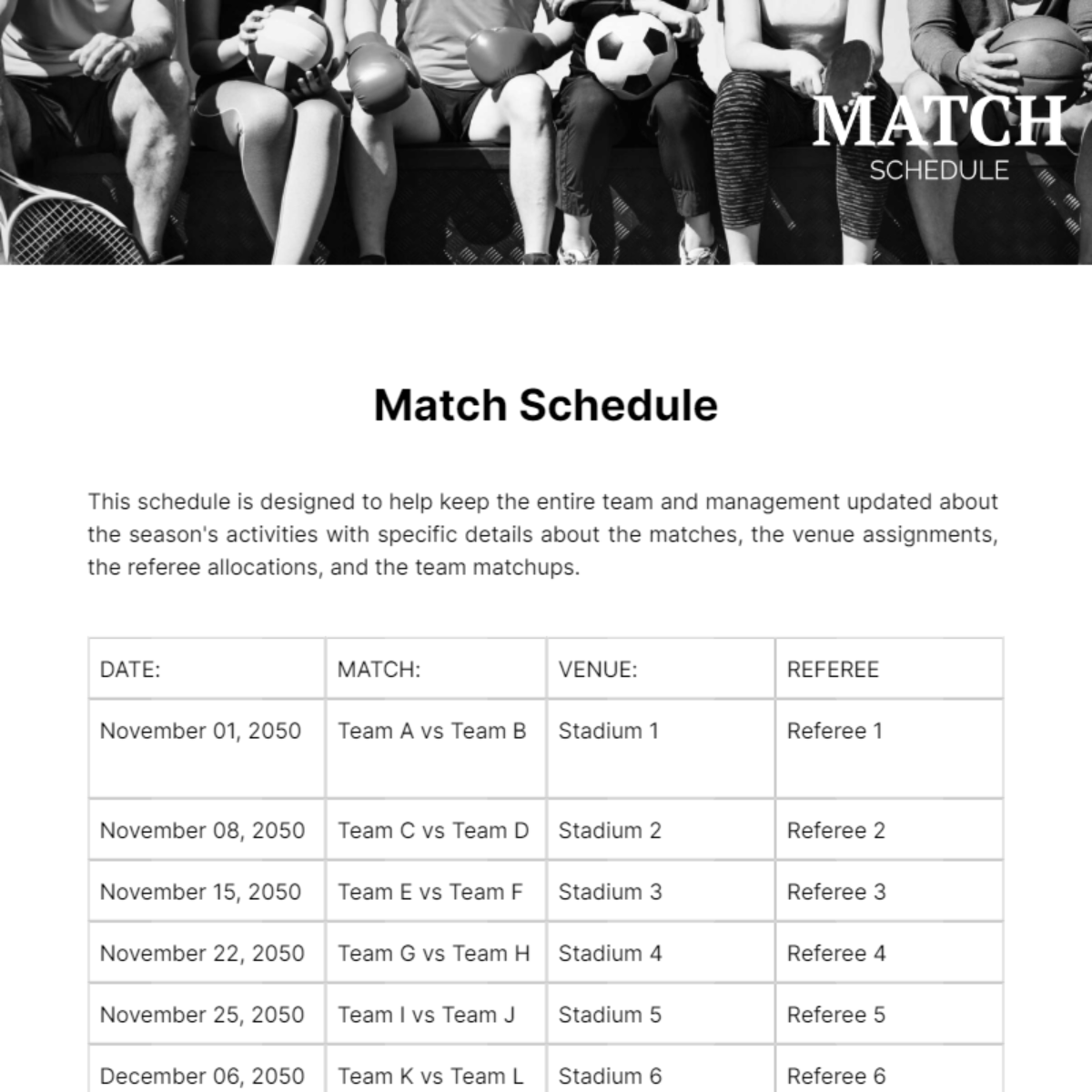 Match Schedule Template - Edit Online & Download