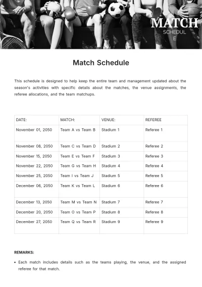 Free Match Schedule Template to Edit Online