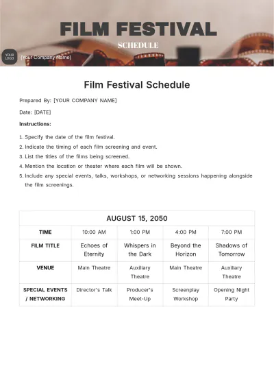 Free Film Festival Schedule Template to Edit Online