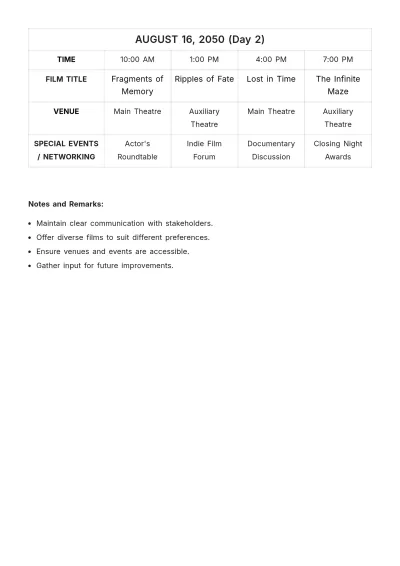 Free Film Festival Schedule Template to Edit Online