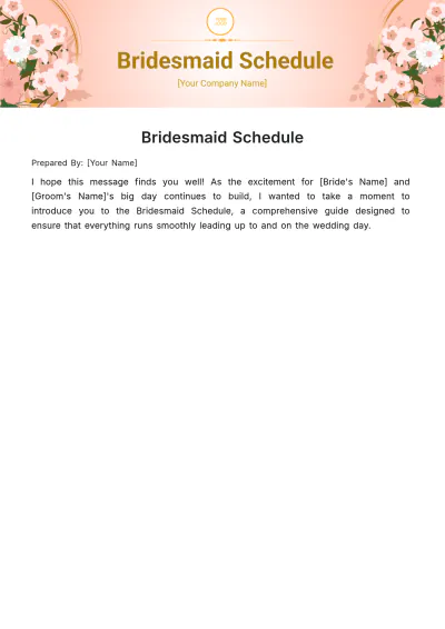 Free Bridesmaid Schedule Template to Edit Online