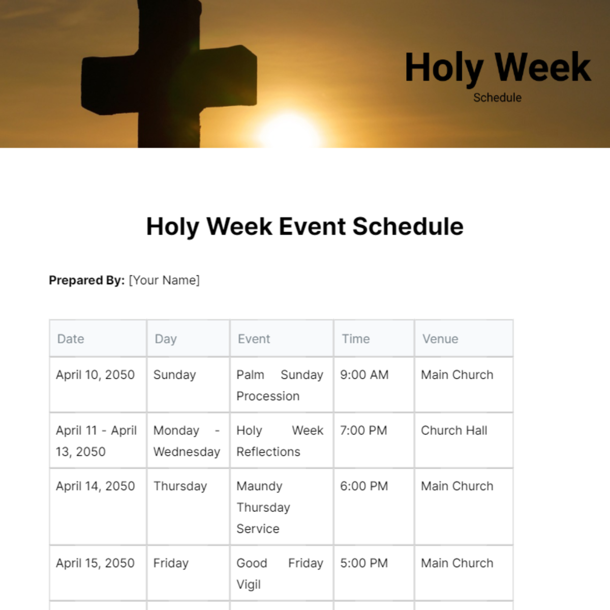 Holy Week Schedule Template - Edit Online & Download