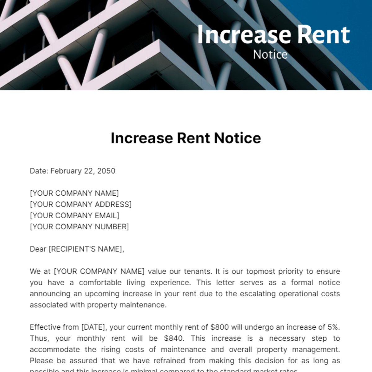 Increase Rent Notice Template