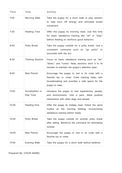 Free Puppy Training Schedule Template to Edit Online