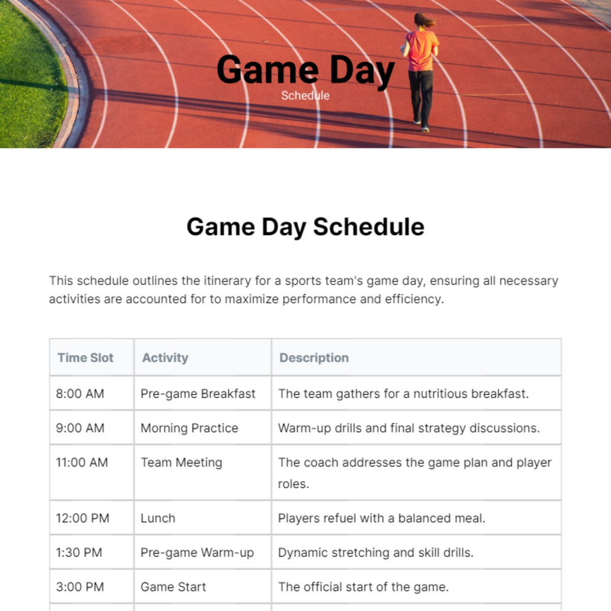 Game Day Schedule Template - Edit Online & Download