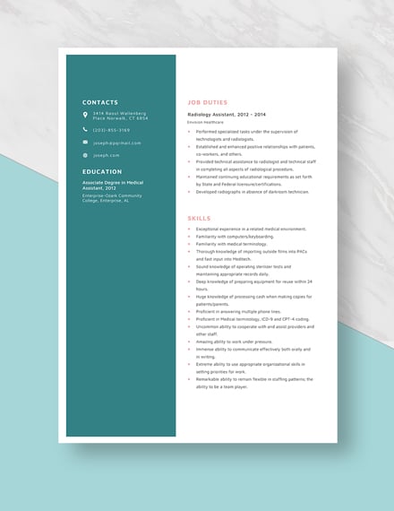 Radiology Assistant Resume Template