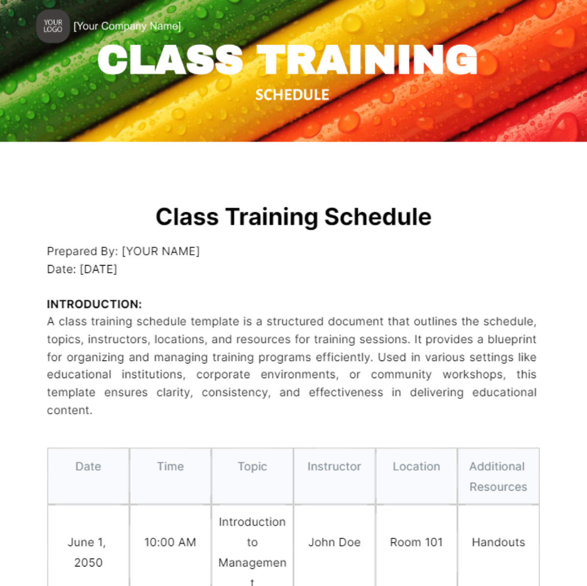 Class Training Schedule Template - Edit Online & Download