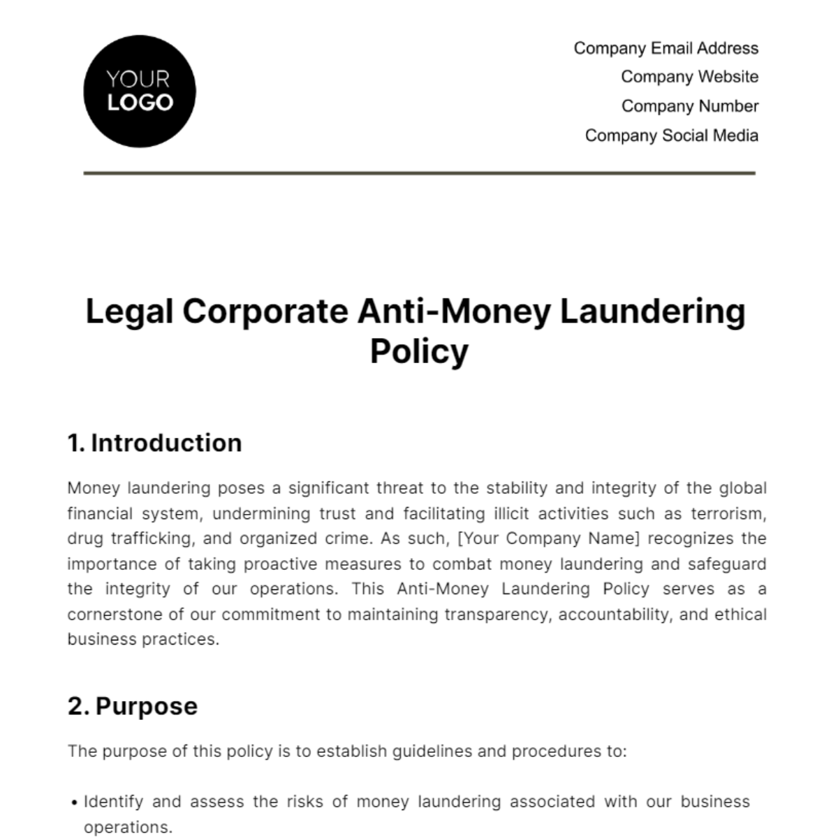 Legal Corporate Anti-Money Laundering Policy Template