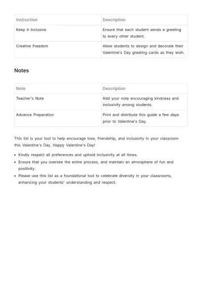 Free Valentine's Day Class List Template to Edit Online