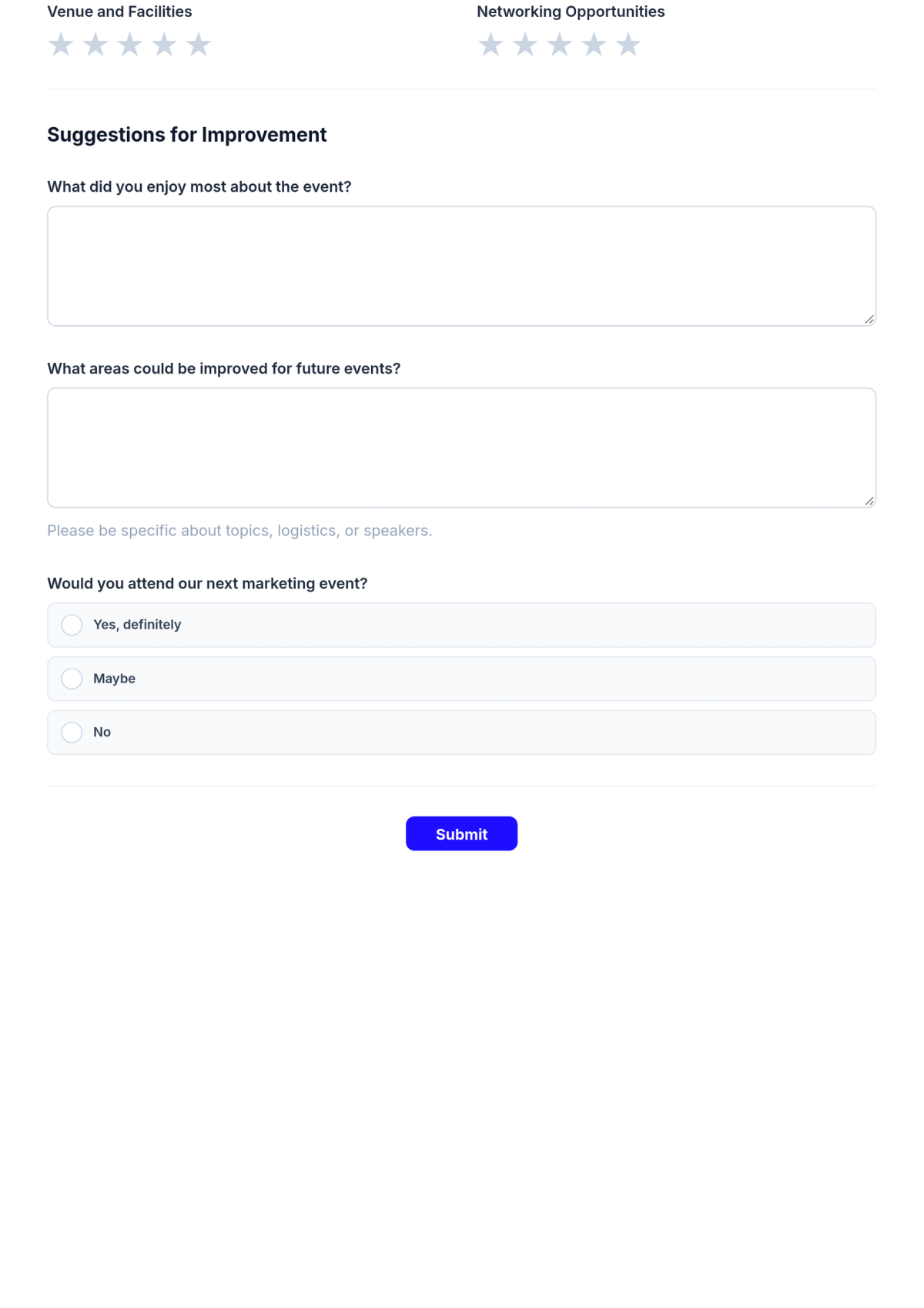 Free Marketing Event Evaluation and Feedback Form Template & AI Maker Free Marketing Event Evaluation and Feedback Form Template & AI Maker