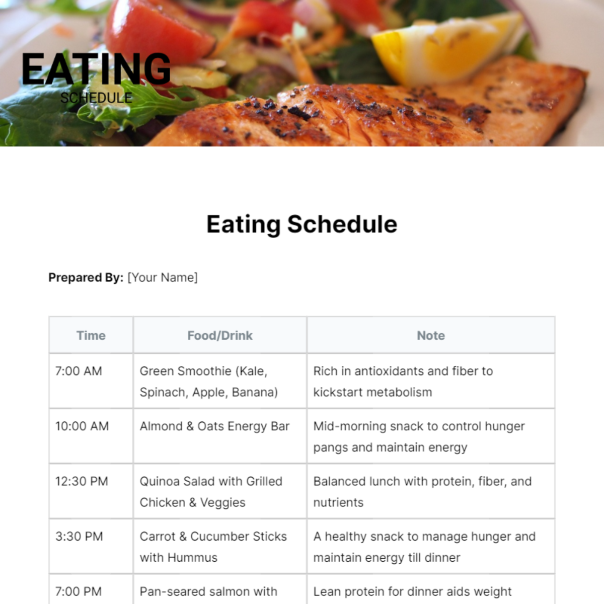 Eating Schedule Template - Edit Online & Download