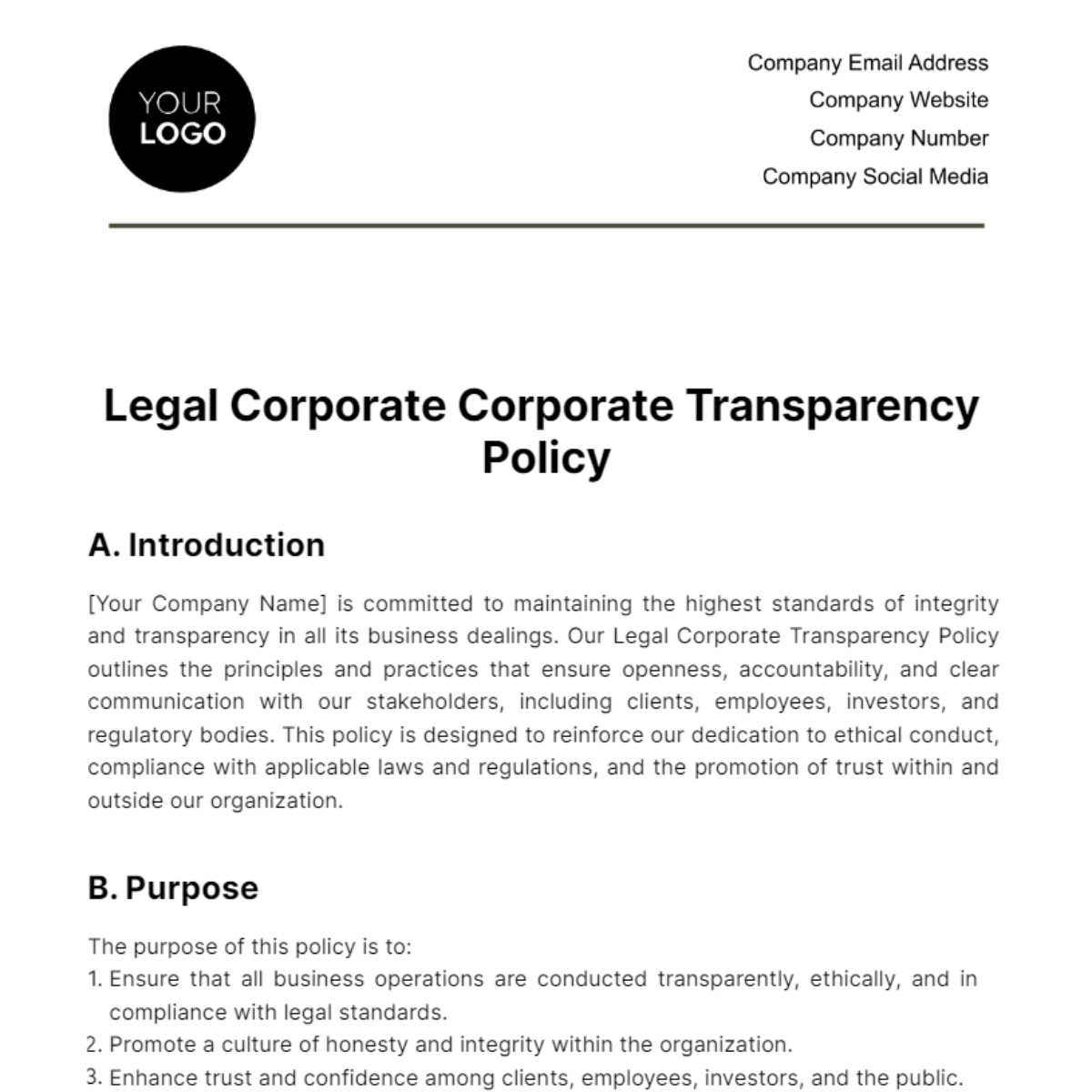 Legal Corporate Transparency Policy Template