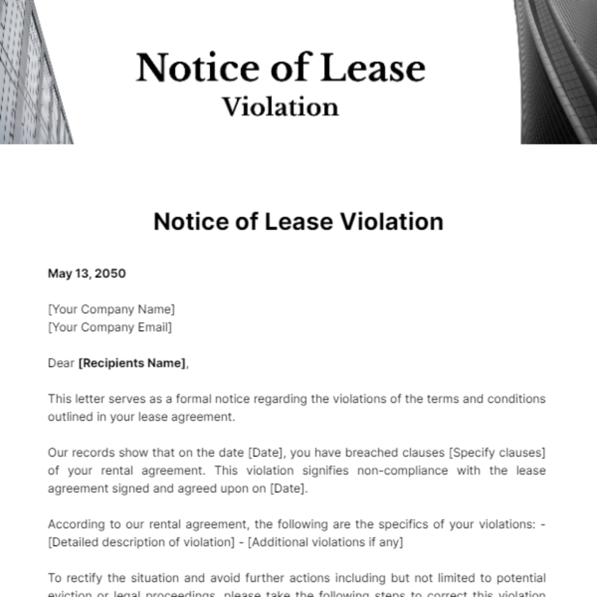Free Notice Of Lease Violation Template