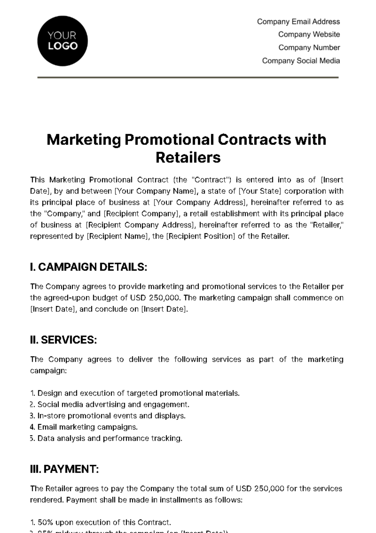 Free Marketing Promotional Contract with Retailers Template