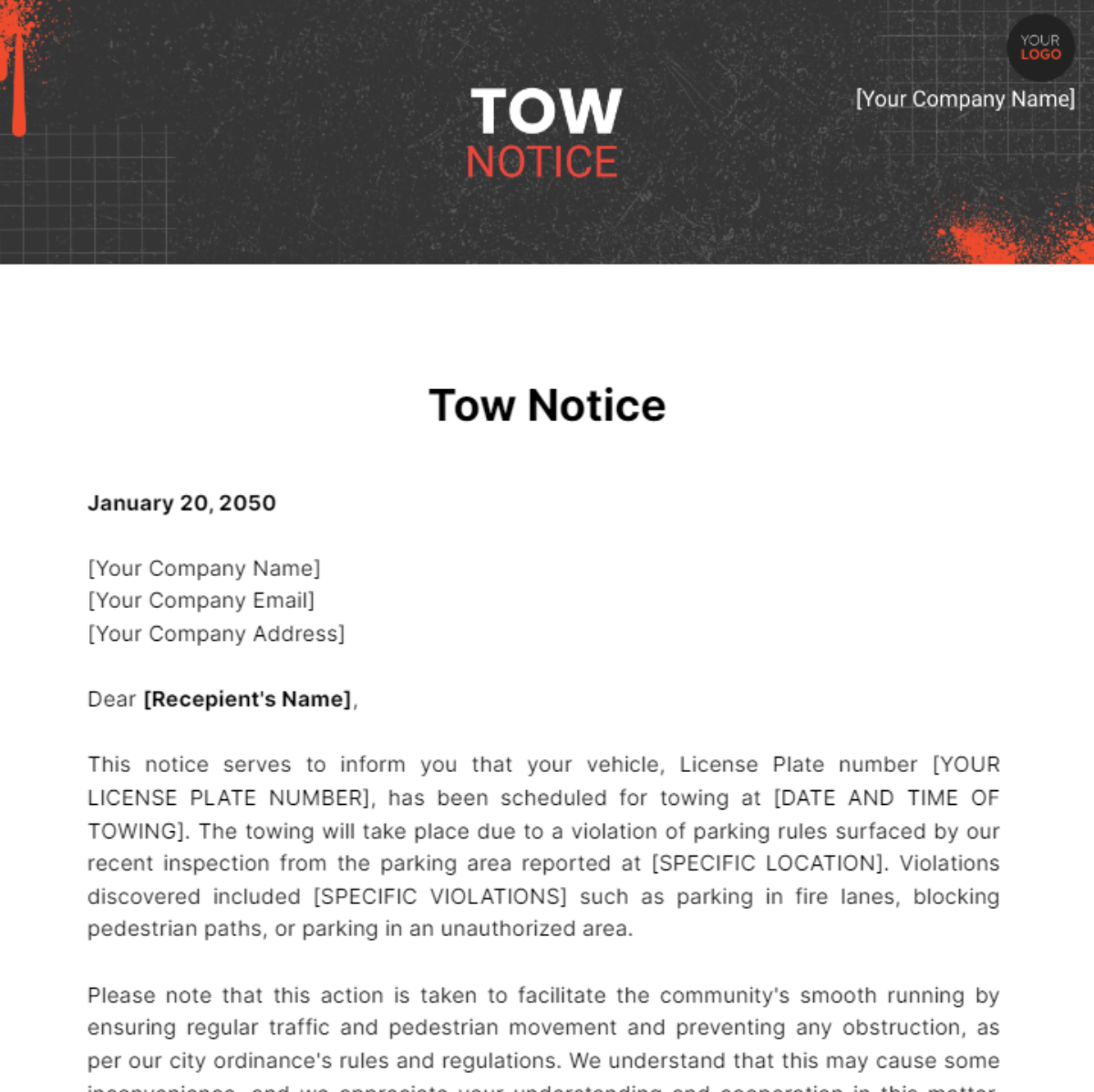 Tow Notice Template