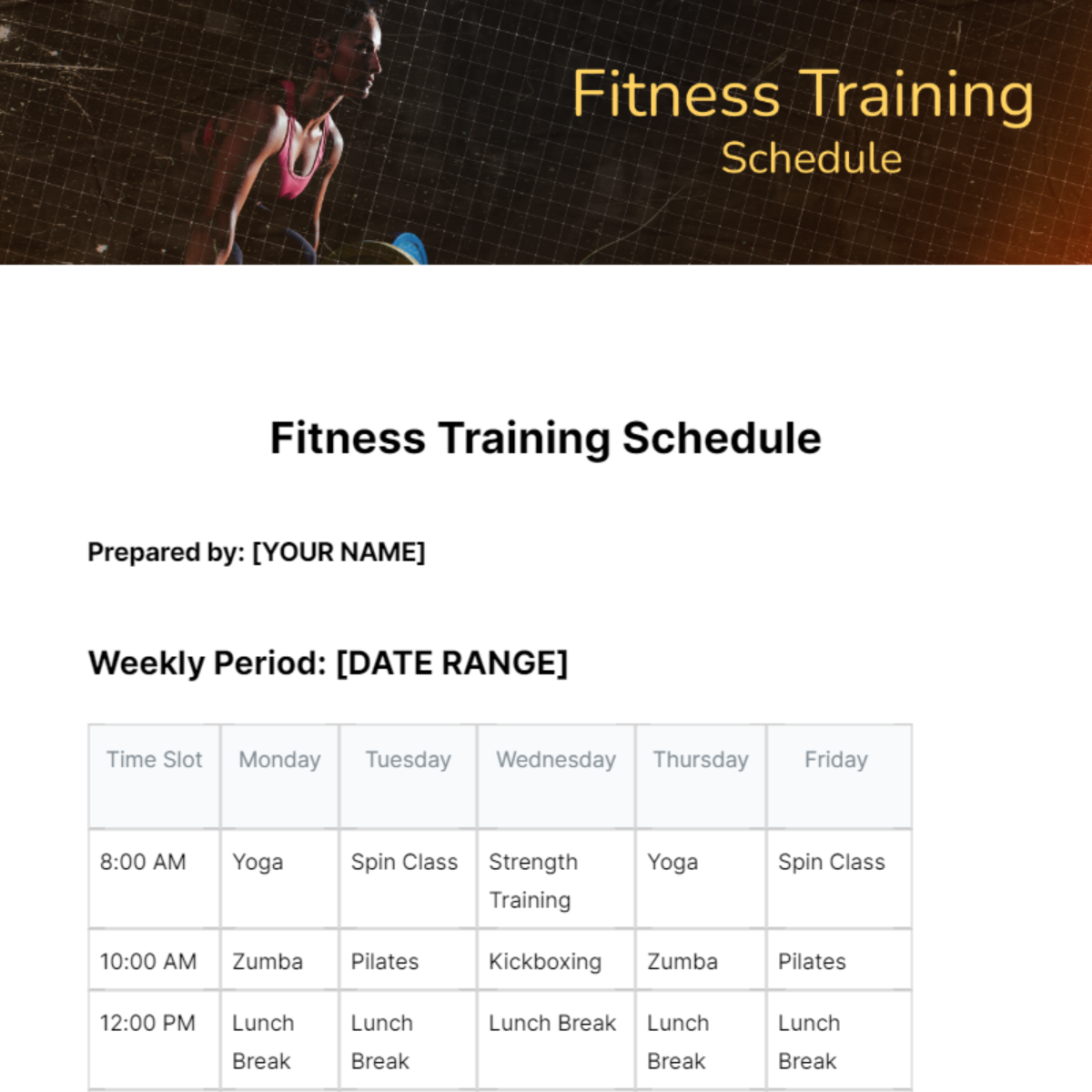 Fitness Training Schedule Template - Edit Online & Download