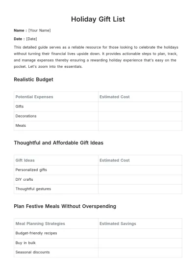 Free Holiday Gift List Template to Edit Online