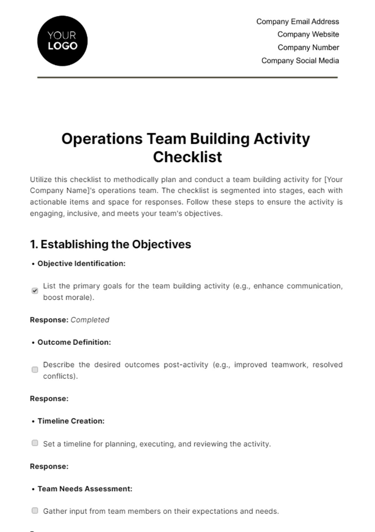 Free Operations Team Building Activity Checklist Template