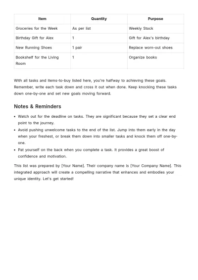 Free Reminder List Template to Edit Online