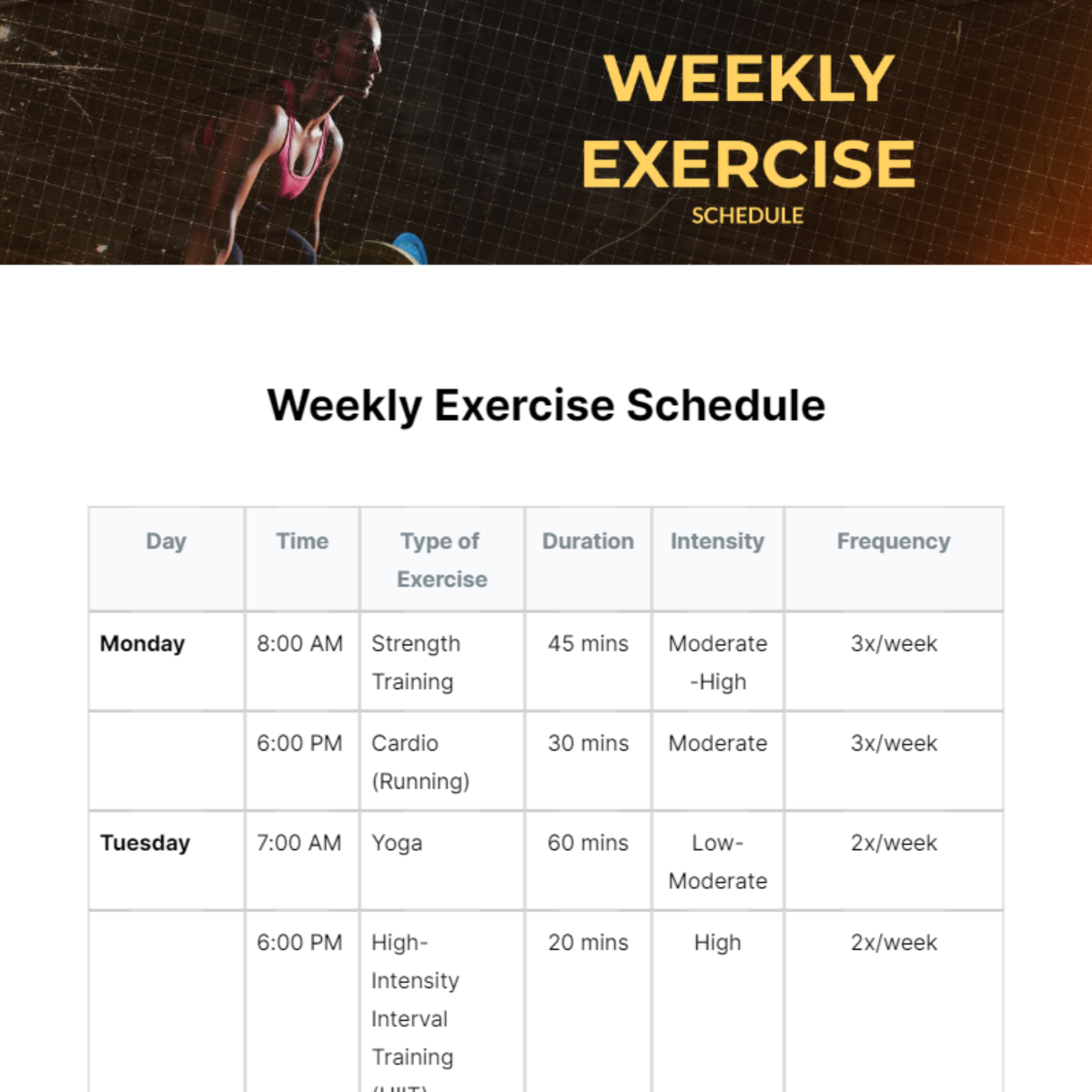 Weekly Exercise Schedule Template Edit Online Download Example Weekly Exercise Schedule Template Edit Online Download Example