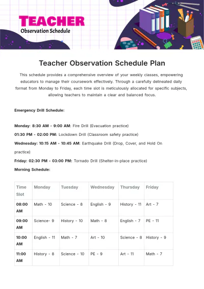 Free Teacher Observation Schedule Template to Edit Online