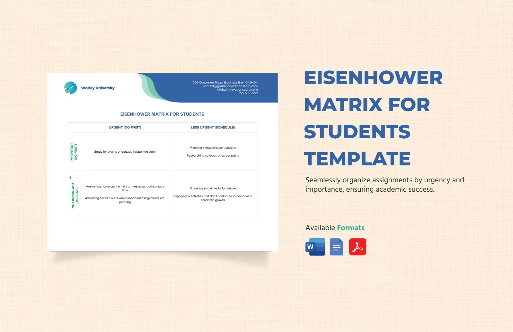 Eisenhower Matrix for Students Template