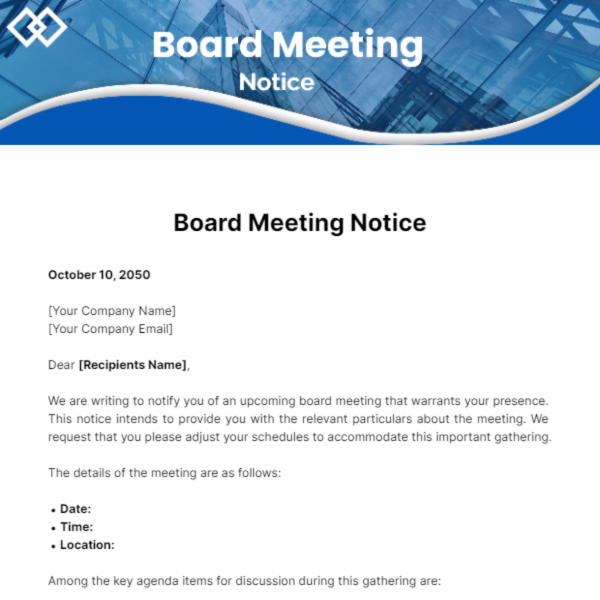 Free Board Meeting Notice Template