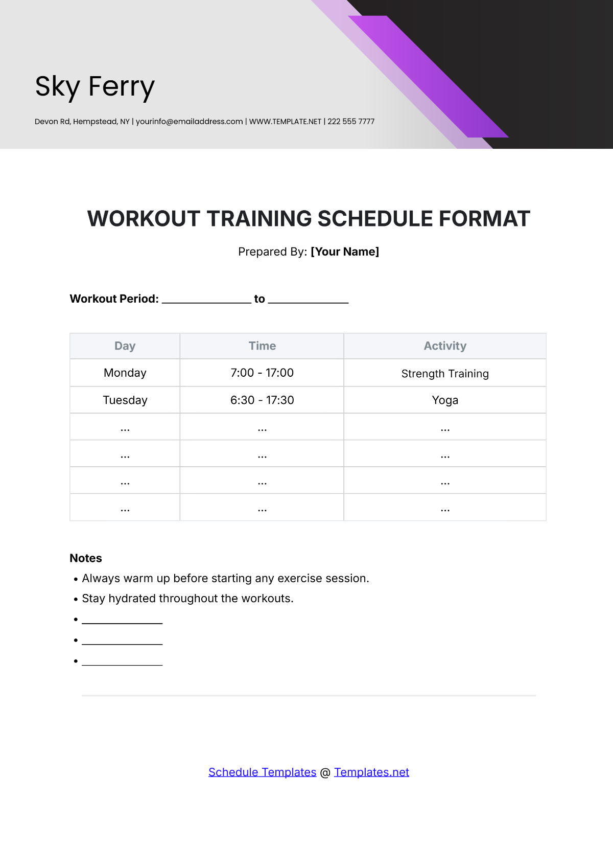 Workout Training Schedule Format Template - Edit Online & Download