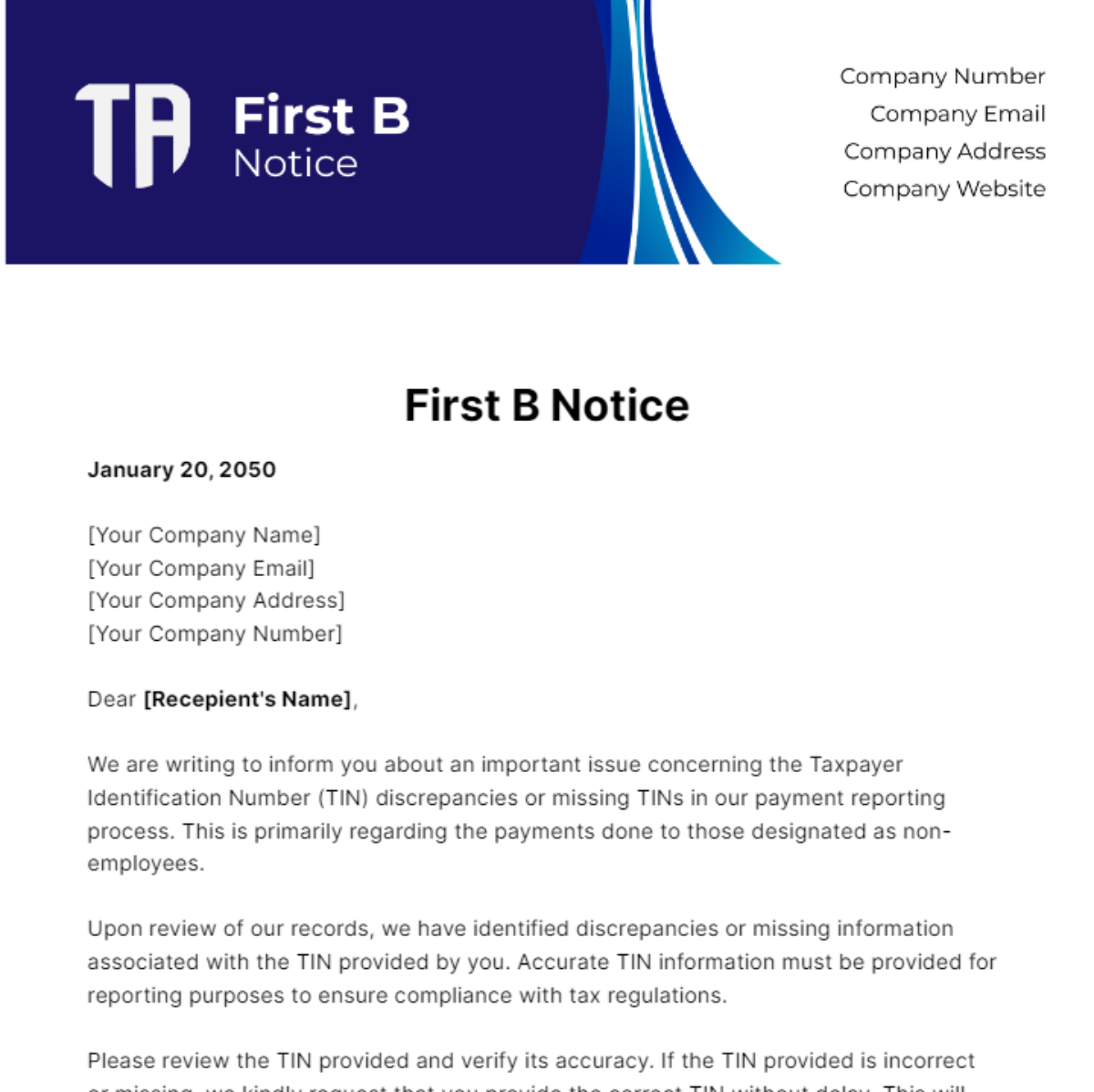 First B Notice Template