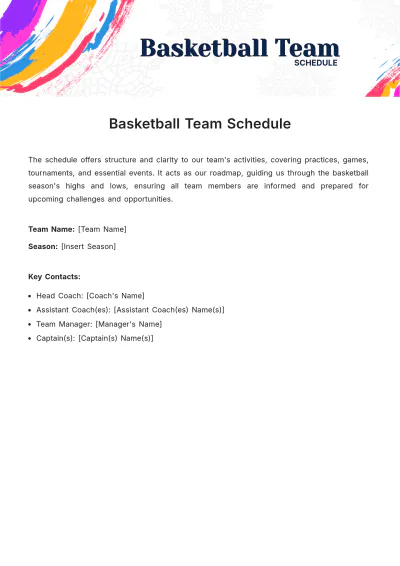Free Basketball Team Schedule Template to Edit Online